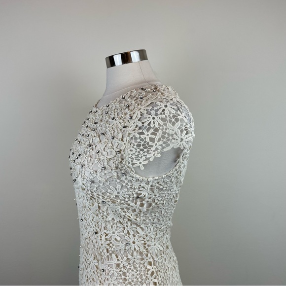 Snidel Pearl Rhinestone Cream Floral Lace Dress Women Medium - Picture 7 of 7